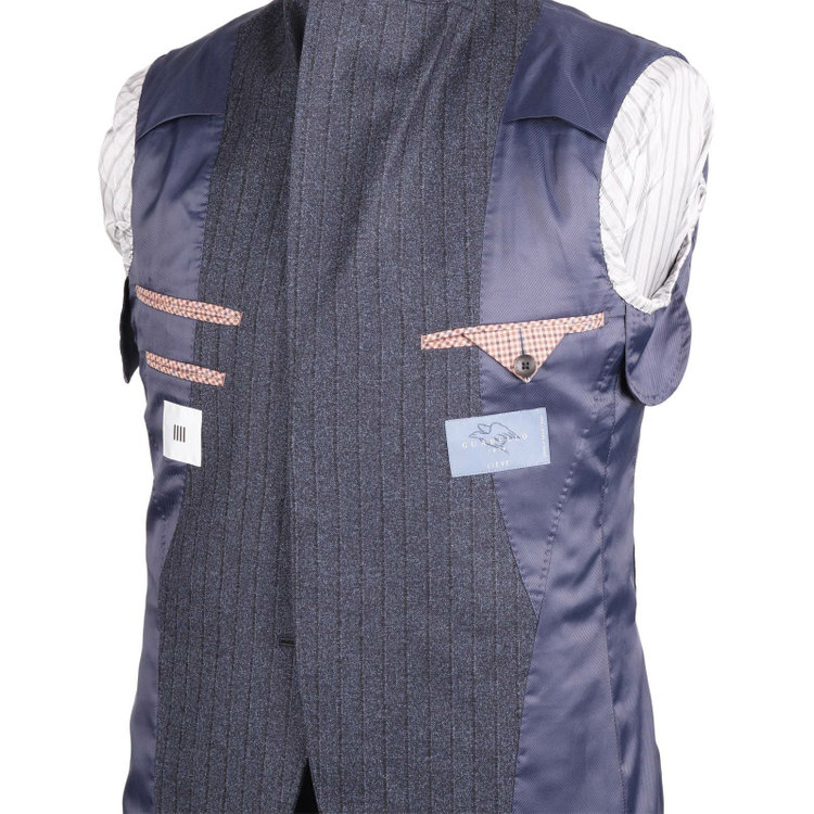 スーツセレクト 【発送在庫あり】【CLASSICO TAPERED】【秋冬】3釦段返りシングルスーツ 2タック/ネイビー×ストライプ/サイドアジャスター/GUABELLO 1815 LIEVE woven in biella italy ネイビー系(紺)