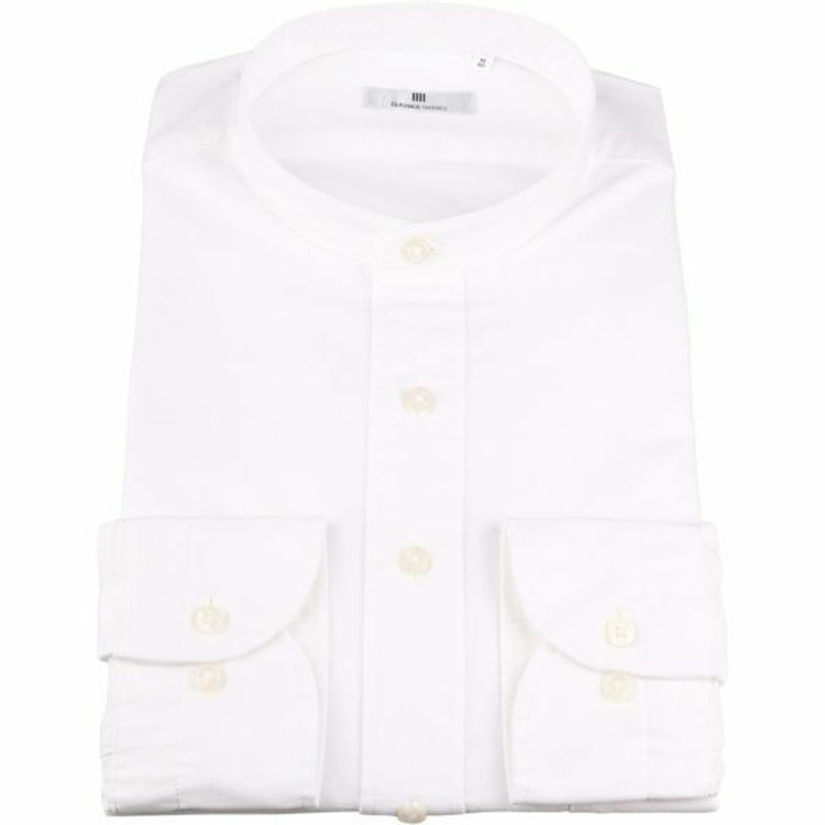 SUIT SELECT　アウトレット 【WEB限定/OUTLET/汚れ・変色・キズ等有】【CLASSICO TAPERED】バンドカラードレスワイシャツ/ホワイト×ソリッド 白