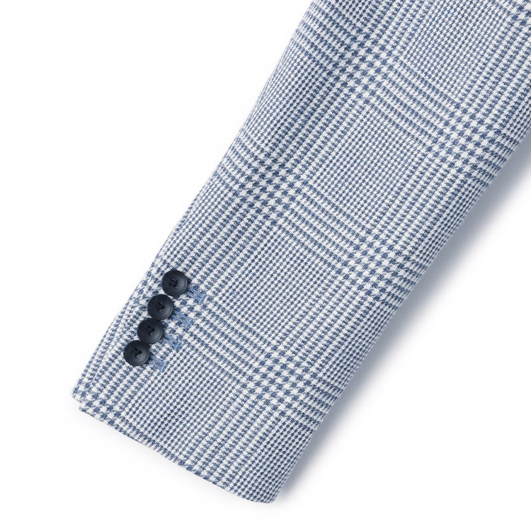 シルバーライン 【CLASSICO TAPERED】【春夏】リネンウールワイドラペル3釦段返りジャケット/ブルー＆ホワイト×チェック/DRAGO lanificio in billa fabric made in italy 青中間