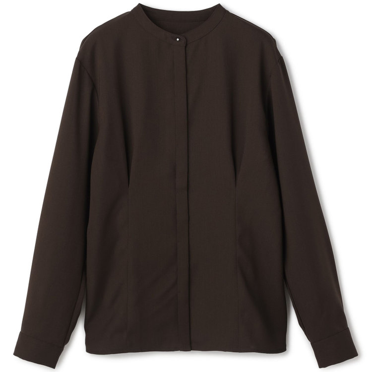 【WEB限定/OUTLET/汚れ・キズ等有】【SL/長袖】バンドカラー比翼ブラウス/ブラウン