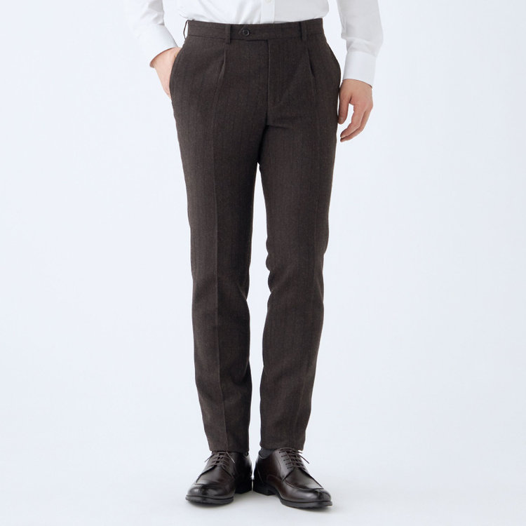 シルバーライン 【発送在庫あり】【CLASSICO TAPERED】【秋冬】2釦シングルスーツ 1タック/ブラウン×ストライプ/RE:NEWOOL/※裾上げ必要 茶中間