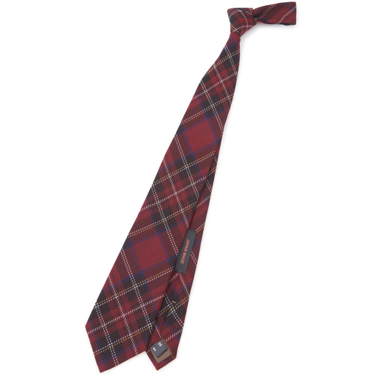 SL】シルクコットンチェックネクタイ 8.5cm幅/ワイン/JAPAN MADE