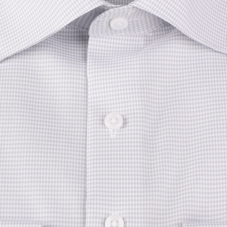 ブラックライン 【BLACK LINE】【形態安定】【ノンアイロン】ワイドカラードレスワイシャツ/グレー＆ホワイト×チェック/NON IRON COTTON グレー系(灰)