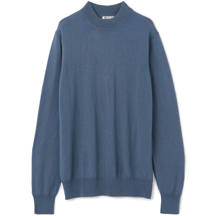 スーツセレクト 【発送在庫あり】【RBC】【秋冬】ウール100%モックネックニットセーター/ブルー/ZEGNA BARUFFA/マシンウォッシャブル 青中間