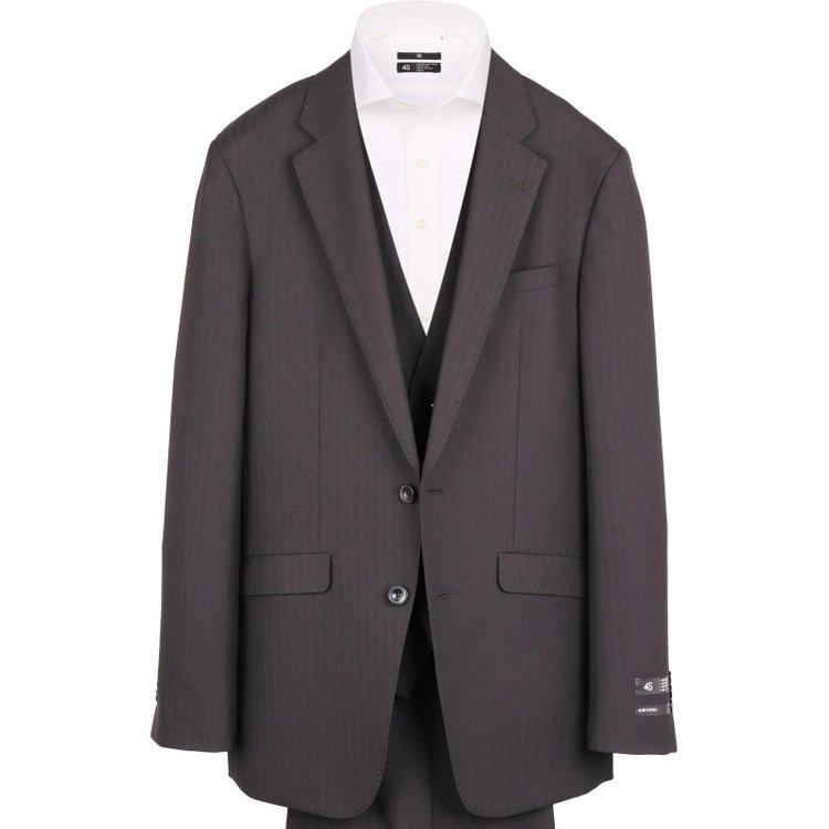 スーツセレクト 【WEB限定/OUTLET】【SLIM TAPERED_2】【年間】2釦シングルスリーピーススーツ 0タック/ブラック×シャドーストライプ/4S/※パンツ裾上げ済仕様 ブラック系(黒)