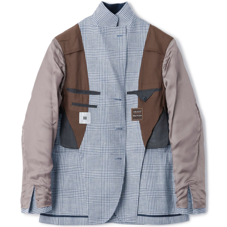 シルバーライン 【CLASSICO TAPERED】【春夏】リネンウールワイドラペル3釦段返りジャケット/ブルー＆ホワイト×チェック/DRAGO lanificio in billa fabric made in italy 青中間
