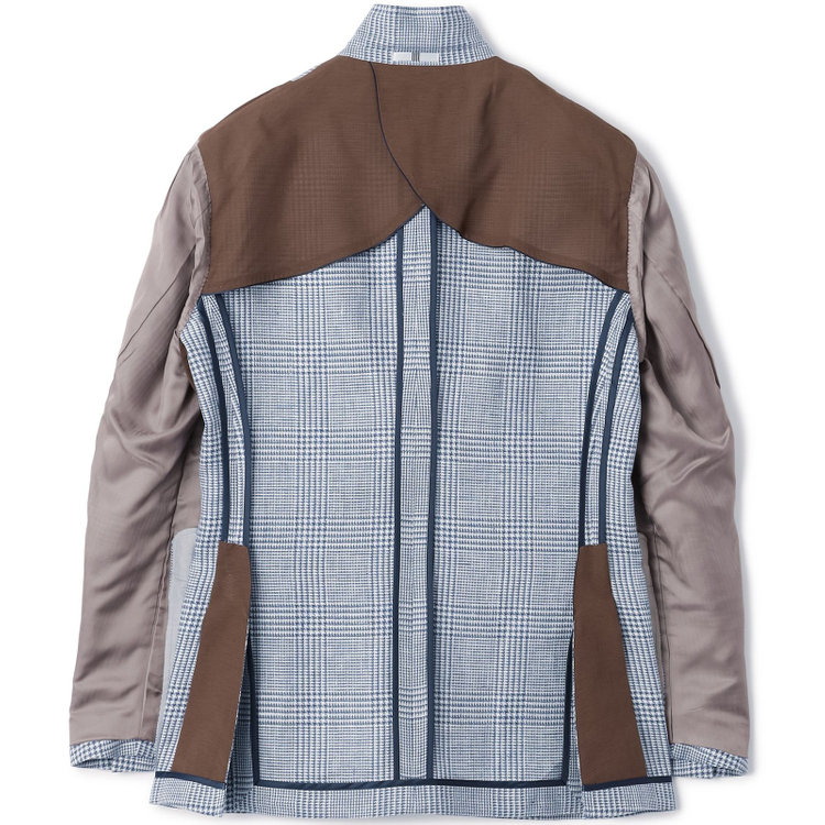 シルバーライン 【CLASSICO TAPERED】【春夏】リネンウールワイドラペル3釦段返りジャケット/ブルー＆ホワイト×チェック/DRAGO lanificio in billa fabric made in italy 青中間