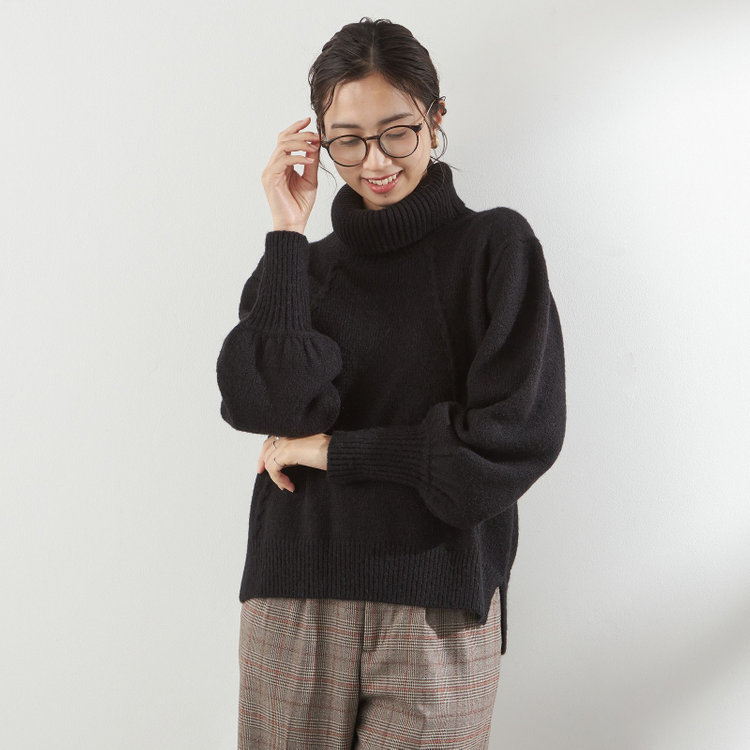 天竺モヘア風タートルニット/ブラック