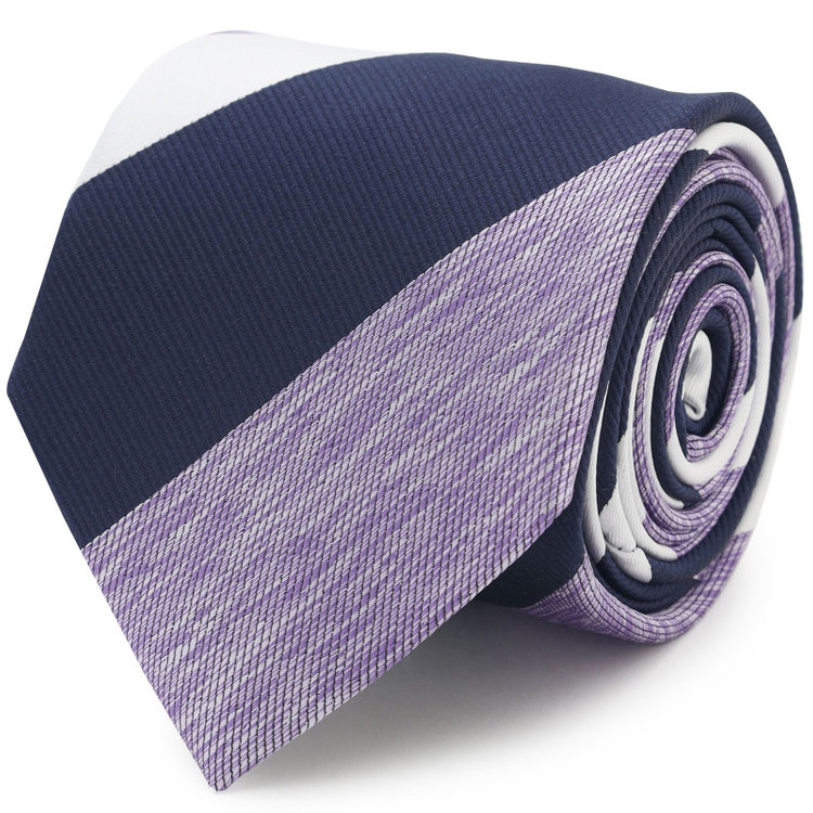 ブラックライン 【BLACK LINE】シルクブレンドストライプネクタイ 7.5cm幅/パープル×ネイビー×ホワイト/ウォッシャブル その他