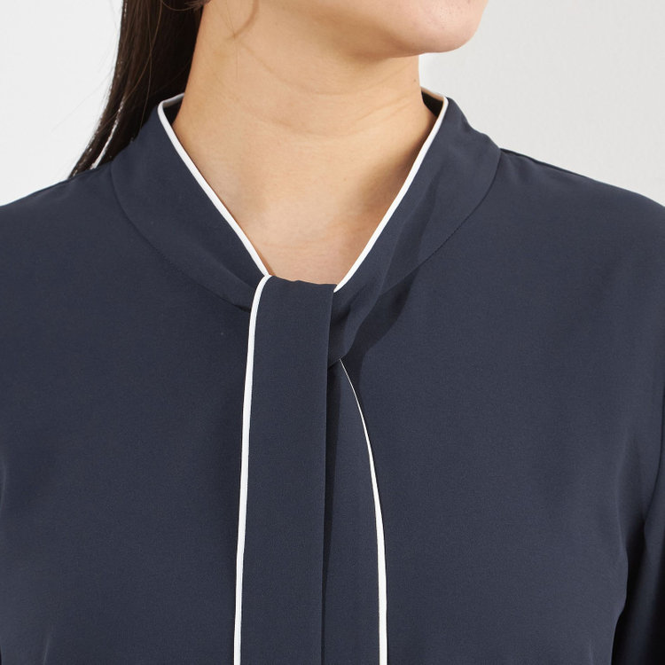 シルバーライン 【SILVER LINE/7分袖】配色ボウタイプルオーバー/ネイビー+ホワイト/「ウォッシャブル」「ストレッチ」「防シワ」「UV加工」「静電気防止」 紺中間