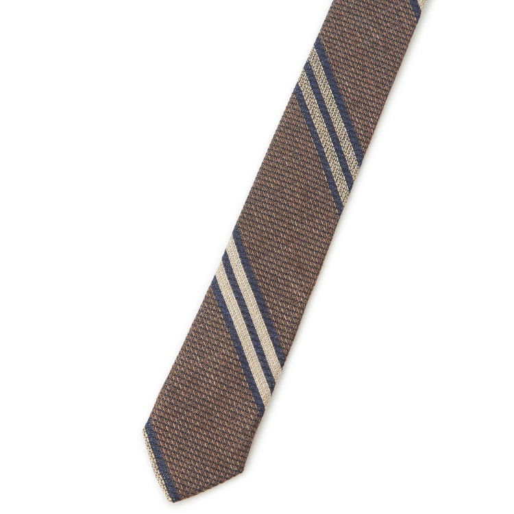 シルバーライン 【発送在庫あり】【SILVER LINE】コットンウールシルクストライプネクタイ 8.5cm幅/ブラウン/ITALIAN FABRICS その他