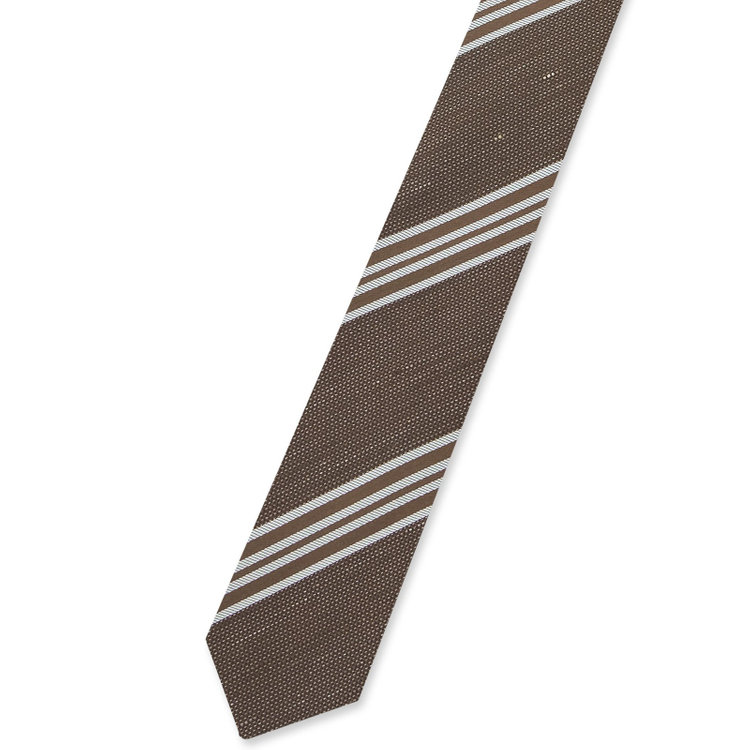 ブラックライン 【BLACK LINE】シルクリネンコットンストライプネクタイ 7.5cm幅/ブラウン×ホワイト その他
