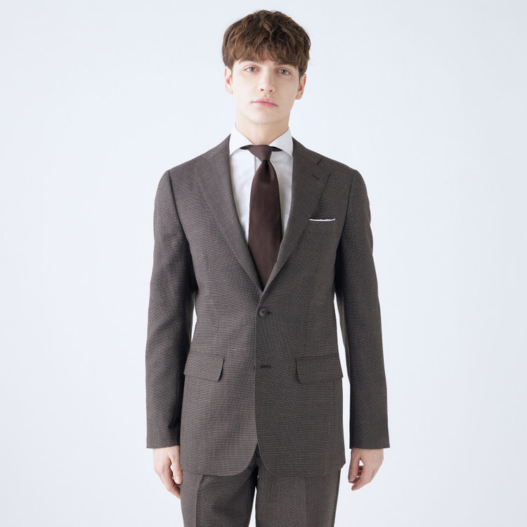 シルバーライン 【CLASSICO TAPERED】【春夏】3釦段返りシングルスーツ 2タック/ブラウン×ハウンドトゥース/ウエストムーブ/NEW ZEALAND WOOL MIX/※裾上げ必要 茶中間