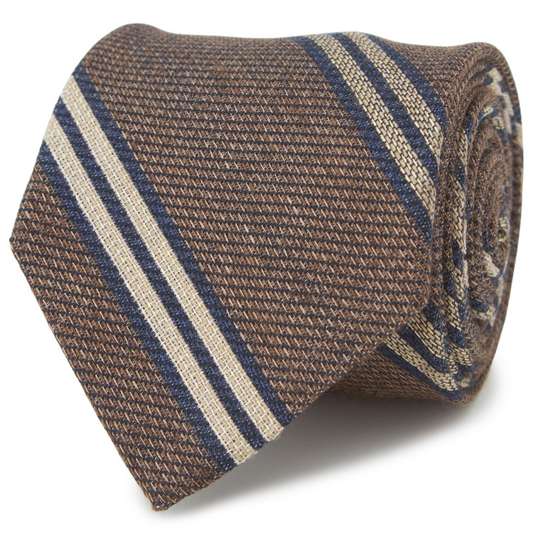 シルバーライン 【発送在庫あり】【SILVER LINE】コットンウールシルクストライプネクタイ 8.5cm幅/ブラウン/ITALIAN FABRICS その他