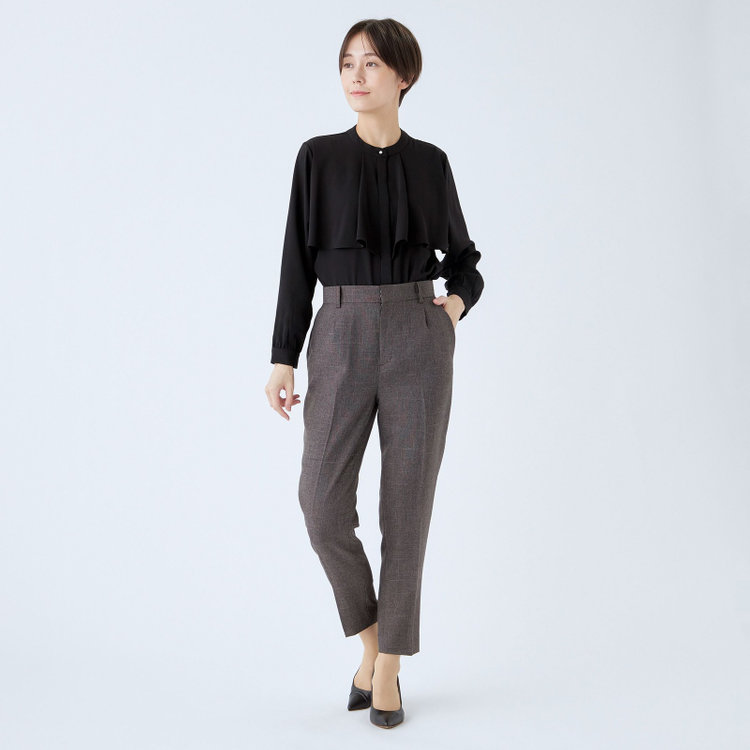 シルバーライン 【SL/長袖】ケープ付きバンドカラープルオーバーブラウス/ブラック/2WAYストレッチ/UV加工/ウォッシャブル 黒