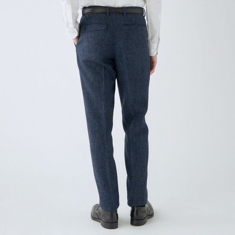 シルバーライン 【CLASSICO TAPERED】【秋冬】ウールテーパードパンツ 2タック/ネイビー×チェック+ツイード/Harris Tweed hand woven in the outer hebrides of scotland/※裾上げ必要 青中間