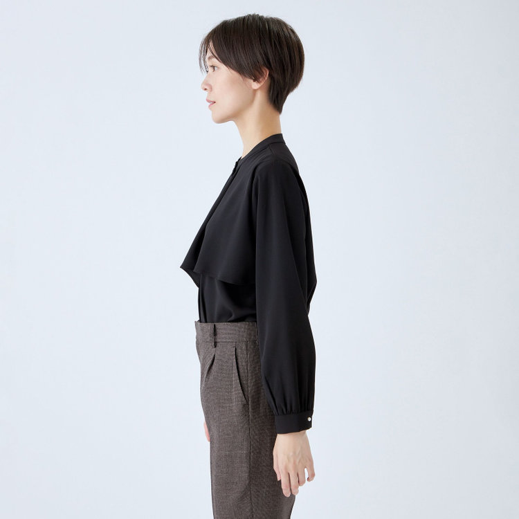 シルバーライン 【SL/長袖】ケープ付きバンドカラープルオーバーブラウス/ブラック/2WAYストレッチ/UV加工/ウォッシャブル 黒