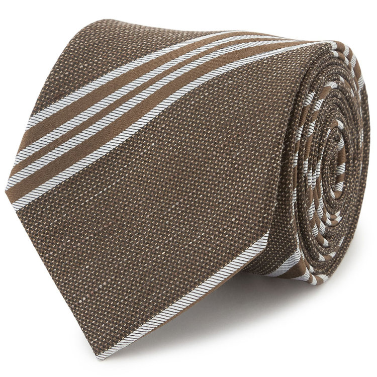 ブラックライン 【BLACK LINE】シルクリネンコットンストライプネクタイ 7.5cm幅/ブラウン×ホワイト その他