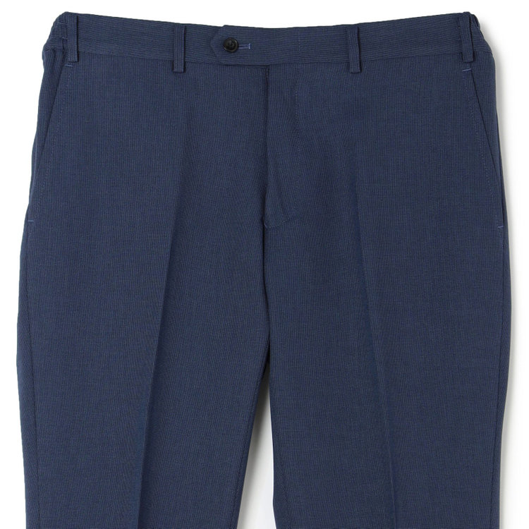 スーツセレクト 【発送在庫あり】【SLIM TAPERED_2】【春夏】2釦シングルスリーピーススーツ 0タック/ネイビーブルー×マイクロチェック/ウエストシャーリング/4S SUSTAINABILITY&ECOLOGY FABRIC/※パンツ裾上げ済仕様 ネイビー系(紺)