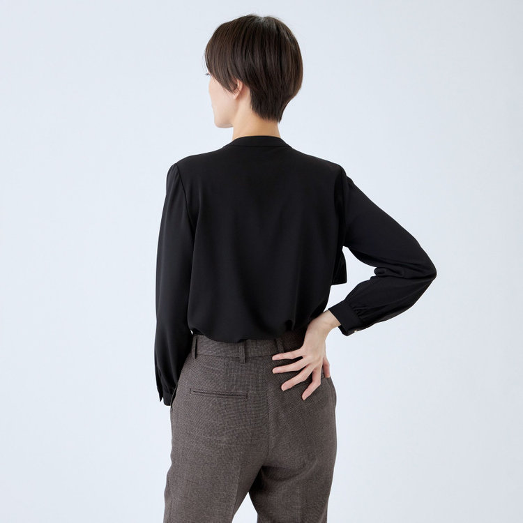 シルバーライン 【SL/長袖】ケープ付きバンドカラープルオーバーブラウス/ブラック/2WAYストレッチ/UV加工/ウォッシャブル 黒