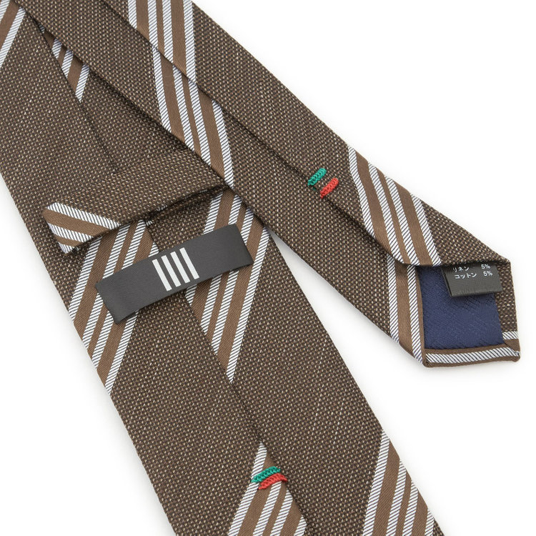ブラックライン 【BLACK LINE】シルクリネンコットンストライプネクタイ 7.5cm幅/ブラウン×ホワイト その他