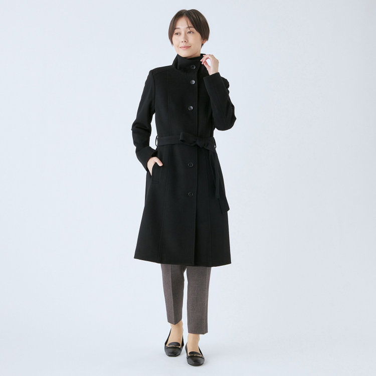 シルバーライン 【SL】カシミヤブレンドスタンドカラーベルテッドコート/ブラック 黒