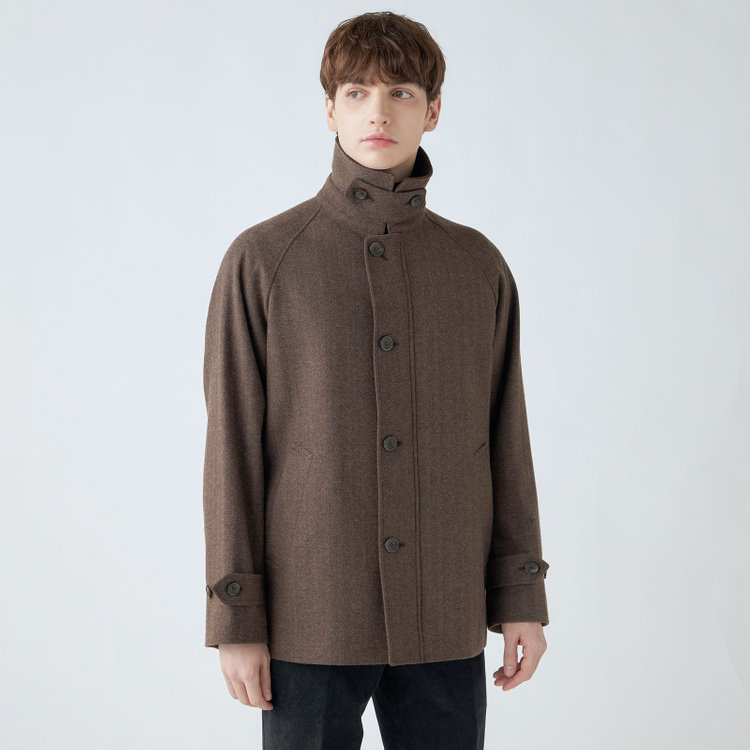 シルバーライン 【発送在庫あり】【SL】ウールブレンドデュアリティショートコート/ベージュ＆ブラウン×チェック/140S BLENDED EXTRA FINE MERINO WOOL 黄淡色