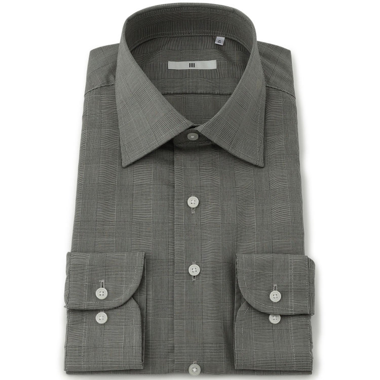 シルバーライン 【発送在庫あり】【SILVER LINE】【形態安定】ワイドカラーワイシャツ/ブラウングレー×チェック グレー中間