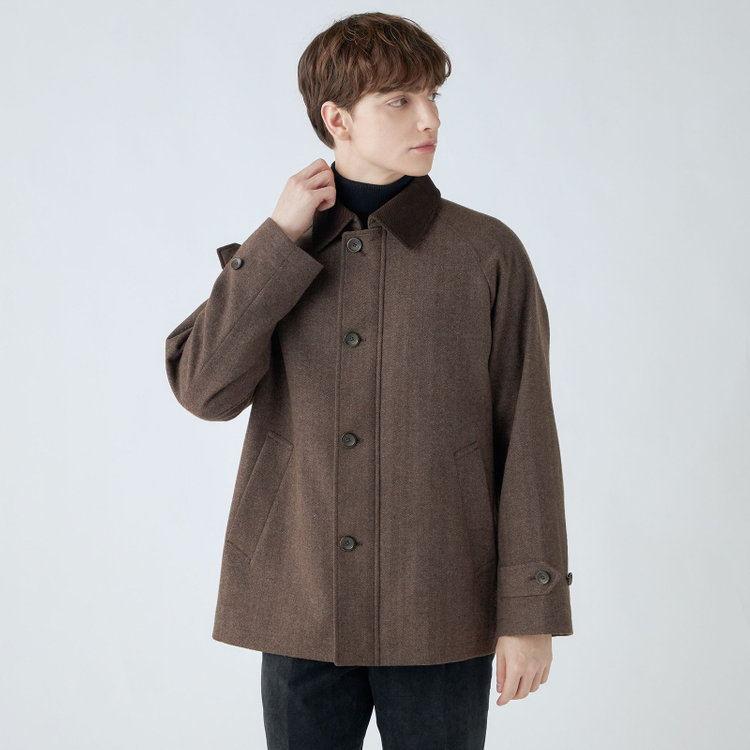 シルバーライン 【発送在庫あり】【SL】ウールブレンドデュアリティショートコート/ベージュ＆ブラウン×チェック/140S BLENDED EXTRA FINE MERINO WOOL 黄淡色