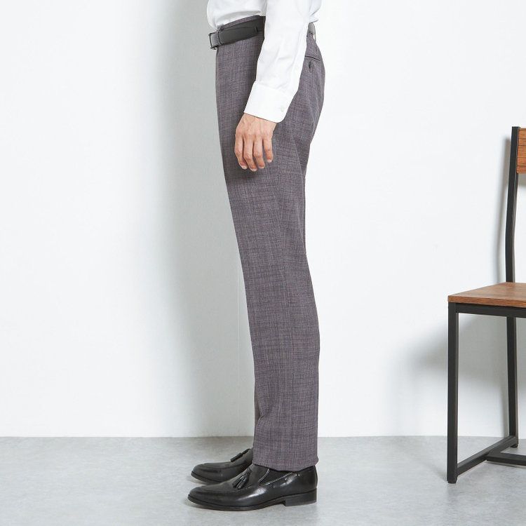 ブラックライン 【SLIM TAPERED】【春夏】0タックテーパードパンツ/グレー×スラブ/ウエストムーブ/4S SUSTAINABILITY&ECOLOGY FABRIC「ウォッシャブル」「ストレッチ」/※裾直し必要 グレー中間