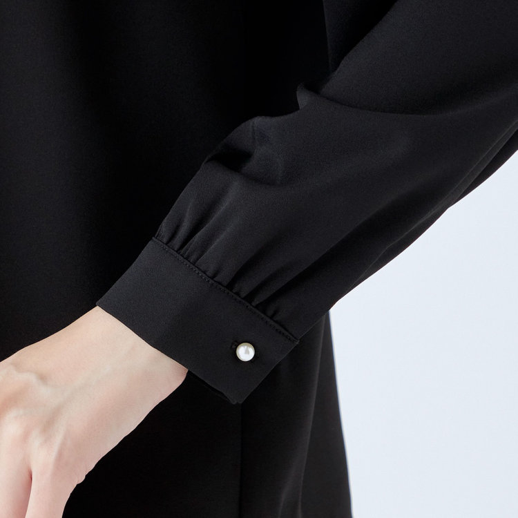 シルバーライン 【SL/長袖】ケープ付きバンドカラープルオーバーブラウス/ブラック/2WAYストレッチ/UV加工/ウォッシャブル 黒