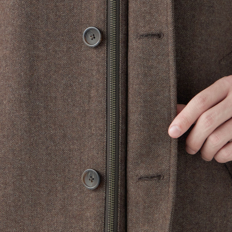 シルバーライン 【発送在庫あり】【SL】ウールブレンドデュアリティショートコート/ベージュ＆ブラウン×チェック/140S BLENDED EXTRA FINE MERINO WOOL 黄淡色