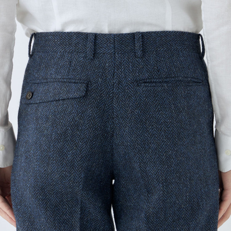 シルバーライン 【CLASSICO TAPERED】【秋冬】ウールテーパードパンツ 2タック/ネイビー×チェック+ツイード/Harris Tweed hand woven in the outer hebrides of scotland/※裾上げ必要 青中間