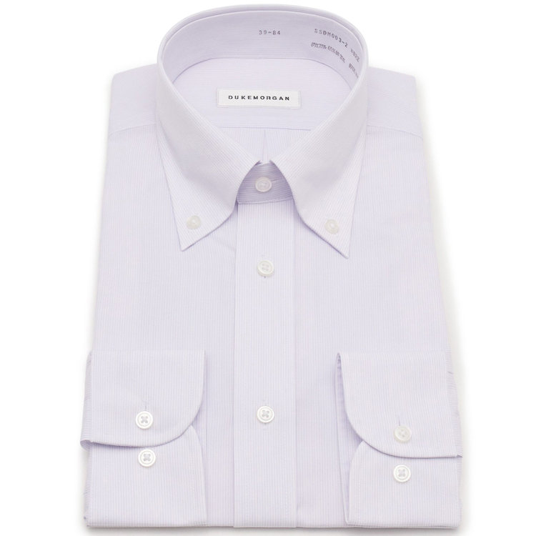 形態安定】ボタンダウンワイシャツ/ホワイト×パープルストライプ