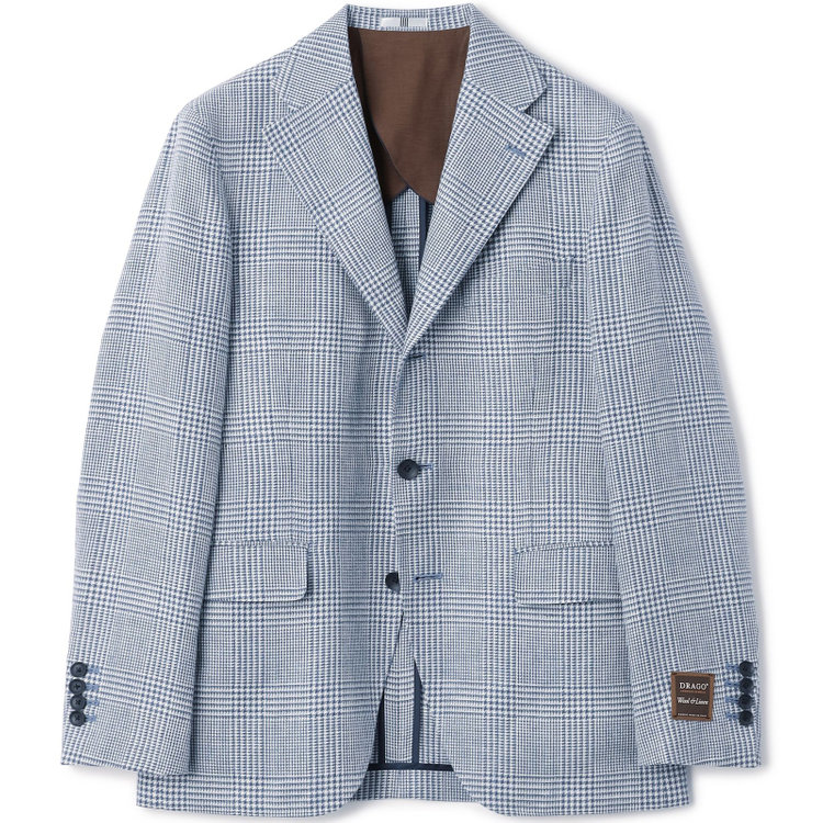 シルバーライン 【CLASSICO TAPERED】【春夏】リネンウールワイドラペル3釦段返りジャケット/ブルー＆ホワイト×チェック/DRAGO lanificio in billa fabric made in italy 青中間