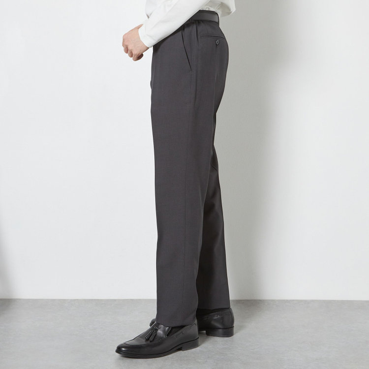 ブラックライン 【SLIM TAPERED】【春夏】0タックテーパードパンツ/グレー×グレンチェック/ウエストシャーリング/4S SUSTAINABILITY&ECOLOGY FABRIC「ウォッシャブル」「ストレッチ」/※裾上げ済仕様 グレー濃色