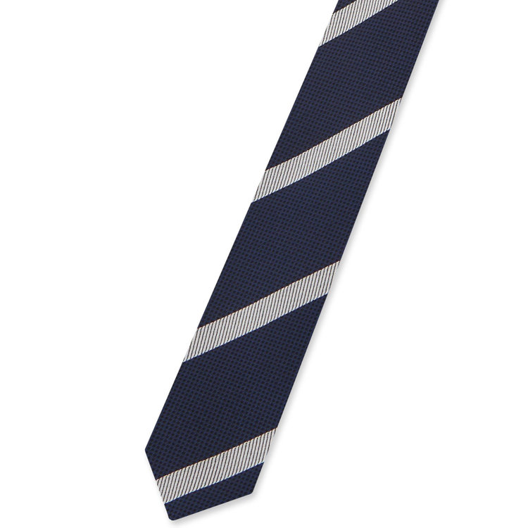 ブラックライン 【発送在庫あり】【BLACK LINE】シルクコットンストライプネクタイ 7.5cm幅/ネイビー×シルバー/ITALIAN FABRICS その他