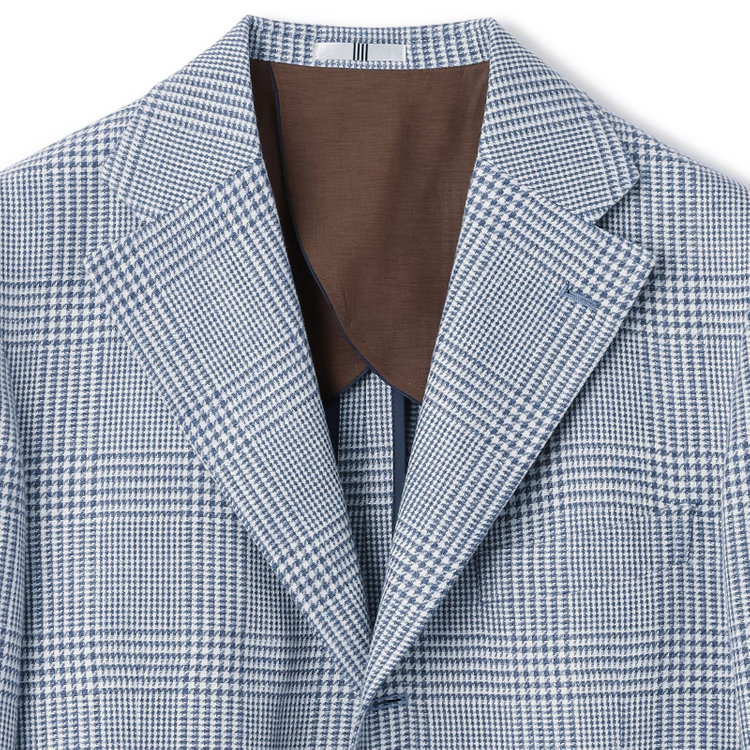 シルバーライン 【CLASSICO TAPERED】【春夏】リネンウールワイドラペル3釦段返りジャケット/ブルー＆ホワイト×チェック/DRAGO lanificio in billa fabric made in italy 青中間