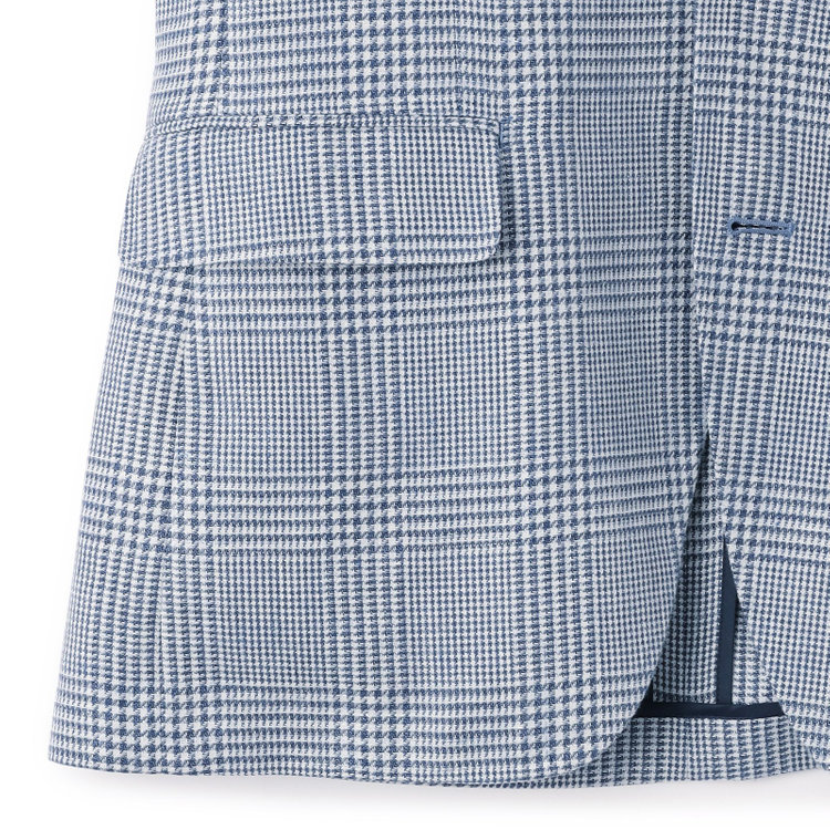 シルバーライン 【CLASSICO TAPERED】【春夏】リネンウールワイドラペル3釦段返りジャケット/ブルー＆ホワイト×チェック/DRAGO lanificio in billa fabric made in italy 青中間