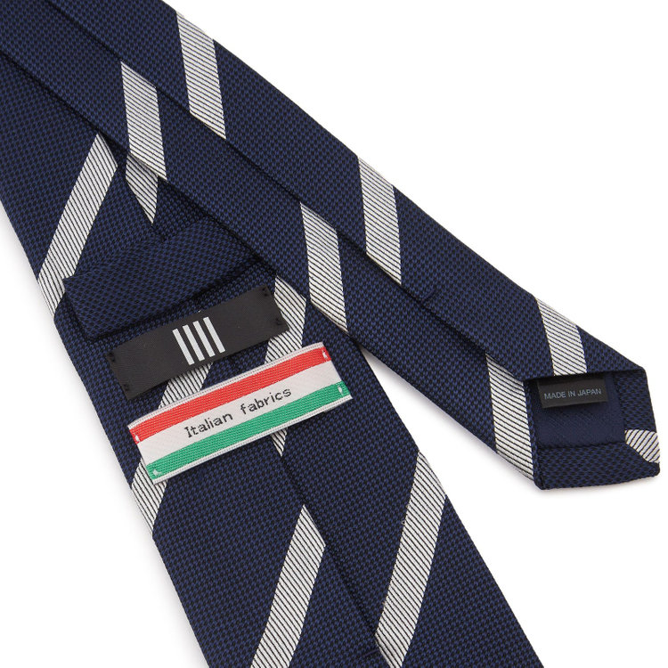 ブラックライン 【発送在庫あり】【BLACK LINE】シルクコットンストライプネクタイ 7.5cm幅/ネイビー×シルバー/ITALIAN FABRICS その他