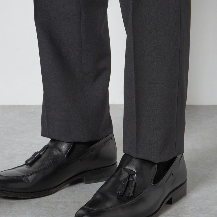ブラックライン 【SLIM TAPERED】【春夏】0タックテーパードパンツ/グレー×グレンチェック/ウエストシャーリング/4S SUSTAINABILITY&ECOLOGY FABRIC「ウォッシャブル」「ストレッチ」/※裾上げ済仕様 グレー濃色