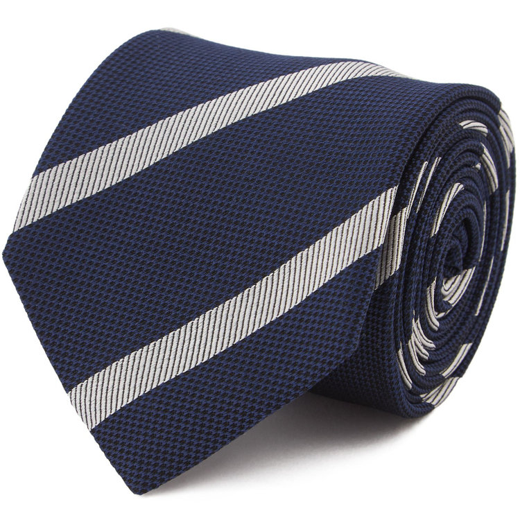 ブラックライン 【発送在庫あり】【BLACK LINE】シルクコットンストライプネクタイ 7.5cm幅/ネイビー×シルバー/ITALIAN FABRICS その他