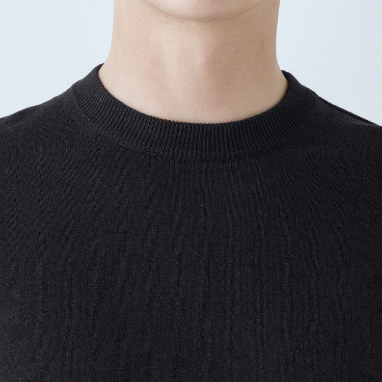 スーツセレクト 【RBC】【半袖】和紙コットンブレンドクルーネックニットシャツ/ブラック 黒