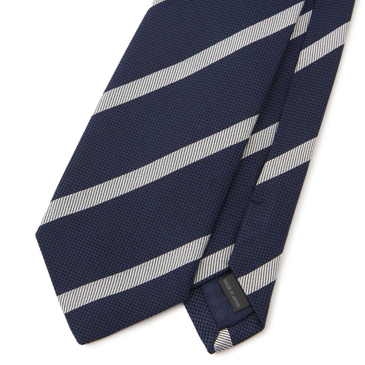 ブラックライン 【発送在庫あり】【BLACK LINE】シルクコットンストライプネクタイ 7.5cm幅/ネイビー×シルバー/ITALIAN FABRICS その他