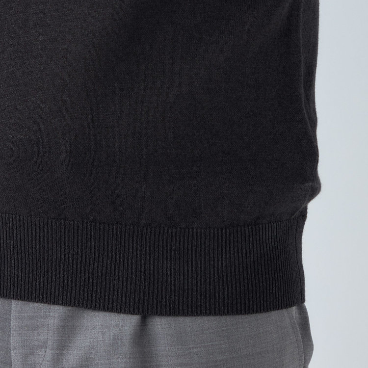 スーツセレクト 【RBC】【半袖】和紙コットンブレンドクルーネックニットシャツ/ブラック 黒