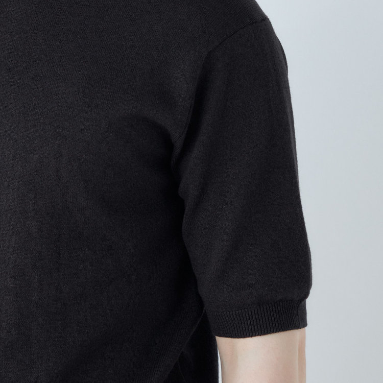 スーツセレクト 【RBC】【半袖】和紙コットンブレンドクルーネックニットシャツ/ブラック 黒