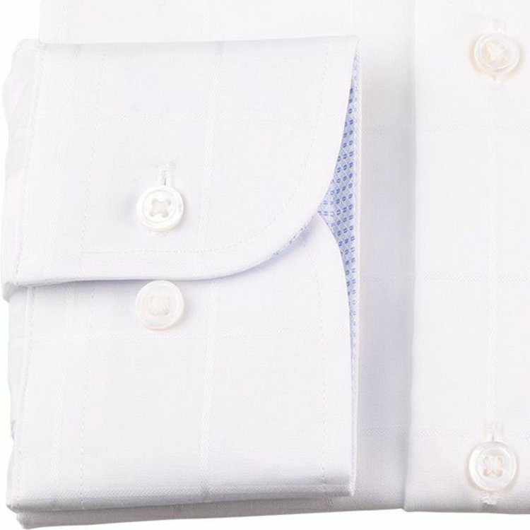 ブラックライン 【WEB限定/OUTLET】【SL】【形態安定】ボタンダウンドレスワイシャツ/ホワイト×ドビーウィンドペン/襟袖裏別布：ブルー刺子柄 ブルー系(青)