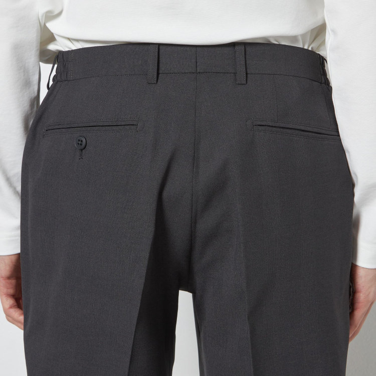 ブラックライン 【SLIM TAPERED】【春夏】0タックテーパードパンツ/グレー×グレンチェック/ウエストシャーリング/4S SUSTAINABILITY&ECOLOGY FABRIC「ウォッシャブル」「ストレッチ」/※裾上げ済仕様 グレー濃色