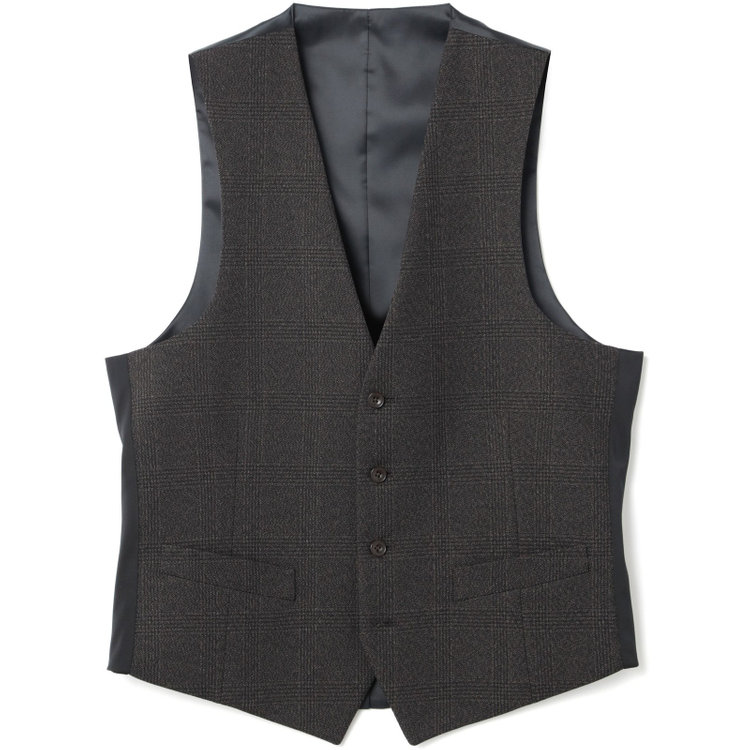 ブラックライン 【SLIM TAPERED_2】【秋冬】2釦シングルスリーピーススーツ 0タック/ブラウン×チェック/ウエストシャーリング/4S SUSTAINABILITY&ECOLOGY FABRIC/※パンツ裾上げ済仕様 茶濃色