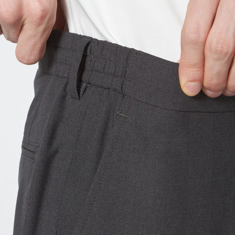 ブラックライン 【SLIM TAPERED】【春夏】0タックテーパードパンツ/グレー×グレンチェック/ウエストシャーリング/4S SUSTAINABILITY&ECOLOGY FABRIC「ウォッシャブル」「ストレッチ」/※裾上げ済仕様 グレー濃色
